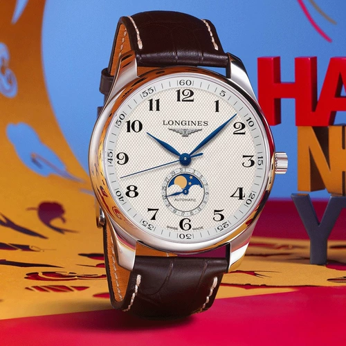 [Самостоятельно поработанные] Longines Langqin Swiss Watch Monthly Phase Steel Belt Mechanical Mechane Male Watch Gifts