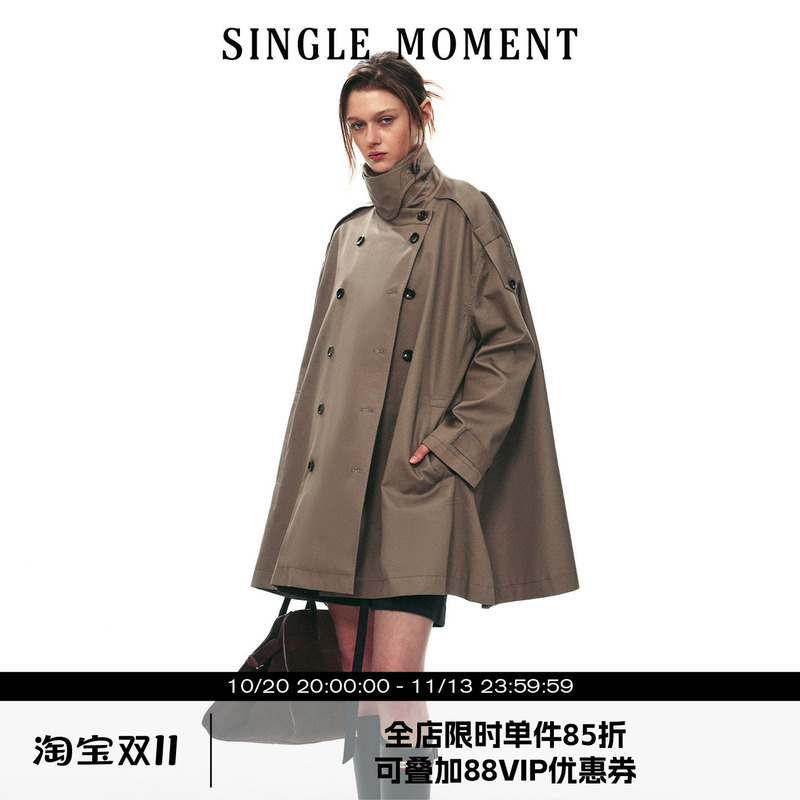 Single Moment 26Aw French Modern Urban Double-Breasted Classic Mid-Length Trench Coat Jacket for Women