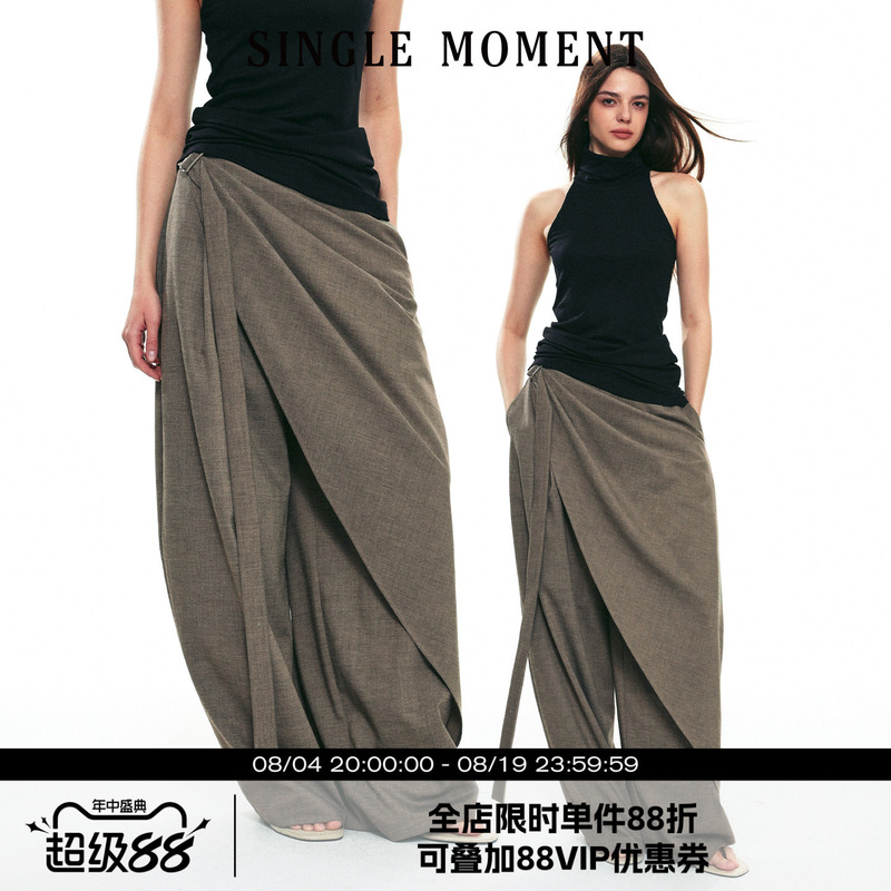 Single Moment 25Ss New Autum Style Wool Blend Multi-Layered Ribbon Casual Wide-Leg Trousers for Women Single Moment 25Ss New Autum Style Wool Blend Multi-Layered Ribbon Casual Wide-Leg Trousers for Women