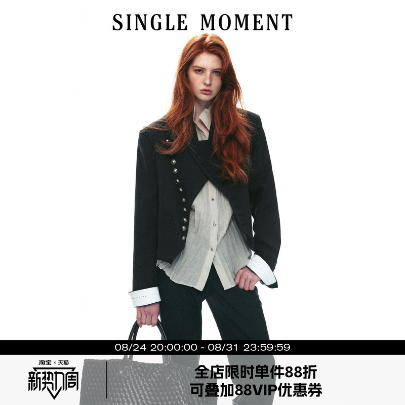 Single Moment 26Aw French Retro Commuter Style Asymmetrical Placket Silhouette Blazer Long-Sleeve Top for Women Autumn
