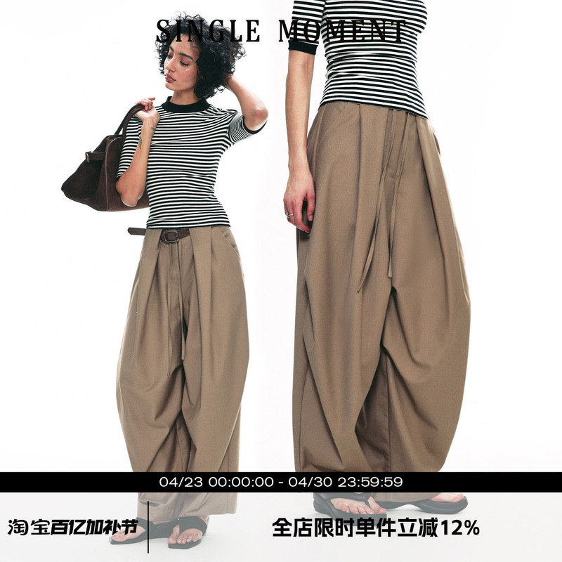 Single Moment 25Ss Wide-Leg Parachute Pants Wrinkle-Resistant Drape Loose Design Casual Pants Long Pants for Women