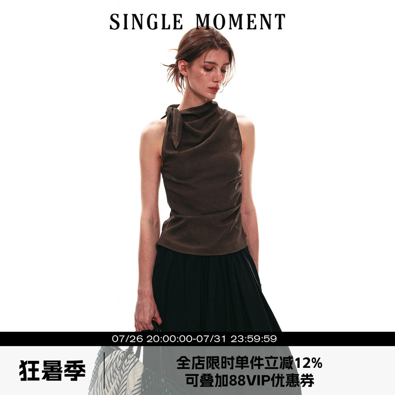 Single Moment 26Ss Summer French Lace-Up Stacked Collar Sleeveless Vest Slim Fit Elegant Top for Women Single Moment 26Ss Summer French Lace-Up Stacked Collar Sleeveless Vest Slim Fit Elegant Top for Women