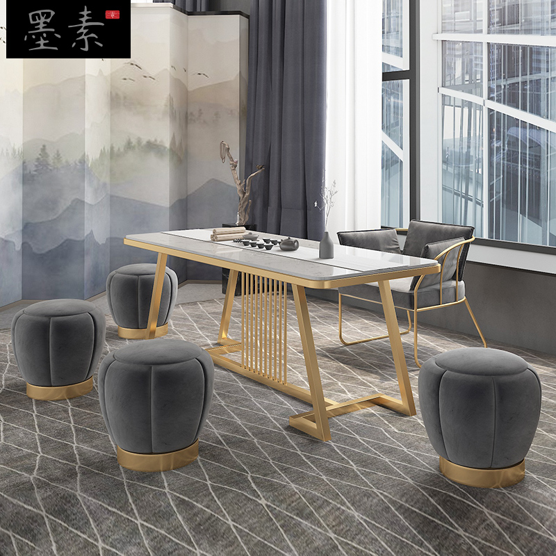 Office coffee table new Chinese style solid wood kung fu rectangular drinking tea table modern minimalist wrought iron tea table and chair combination