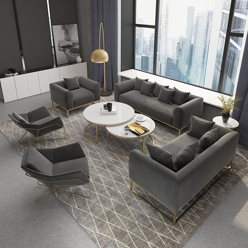 Office sofa coffee table combination simple modern reception room reception area industrial style light luxury three-seat business sofa