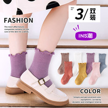 Girl Socks Spring Autumn Pure Cotton Day Ensemble Slim socks Han prints Children Baby girl baby girl 4 years 8 Purple 9