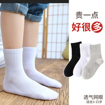 Children Socks Pure Cotton Spring Autumn Thin Section Boy Women Sports White Black Full Cotton Soft Middle Cylinder Mesh Elementary School Cotton Socks