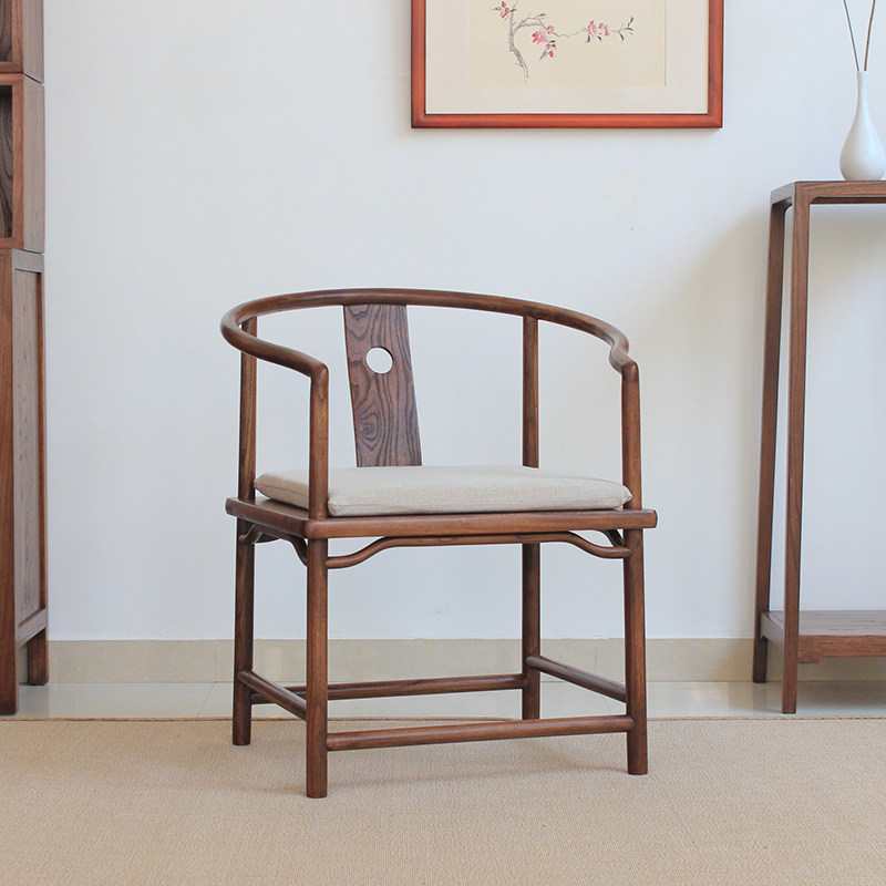 Solid wood Trainer Chair Circle Chair Backrest Chinese Imitation Antique Single New Chinese Style High Hat Calligraphy Chair Old Elm Wood Chair Tea Chair