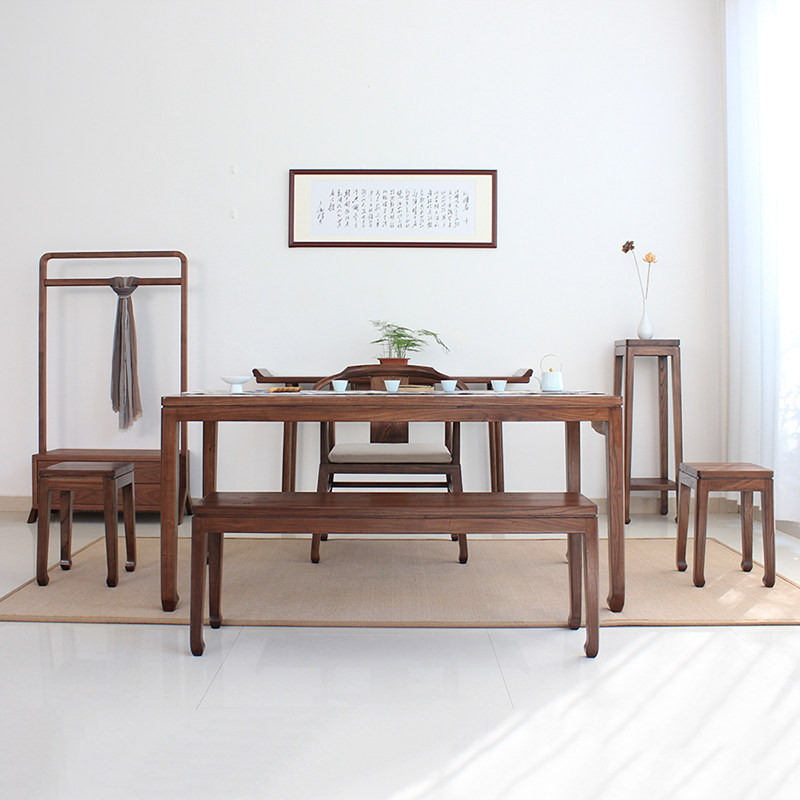 Solid wood tea table and chairs New Chinese combination tea table modern minimalist office balcony small family dining table Home table