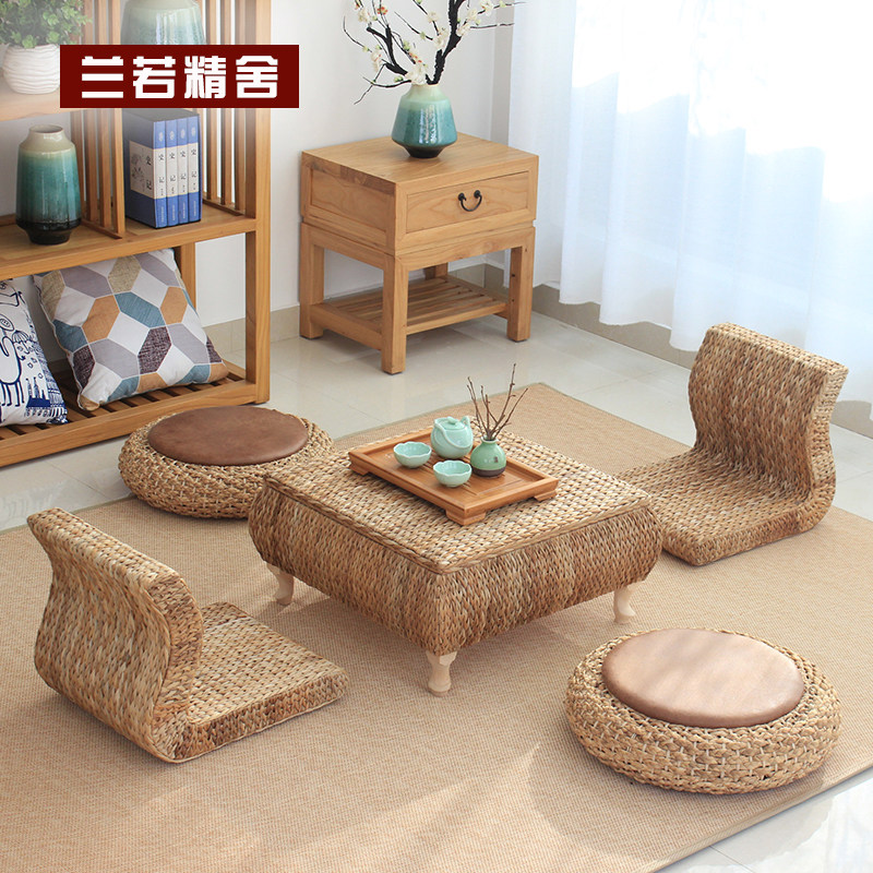Lanruo Jingshe tatami tea table rattan weaving floating window tea table modern simple Japanese small low table balcony solid wood kang table