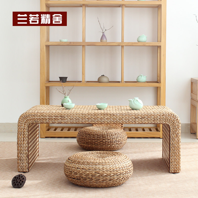 Tatami tea table Japanese simple rattan straw woven small low table balcony table platform residential accommodation low table kang table kang several
