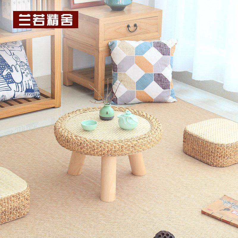 Lanruo Jingshe tatami tea table rattan woven low table modern simple balcony small table Japanese solid wood low kang table