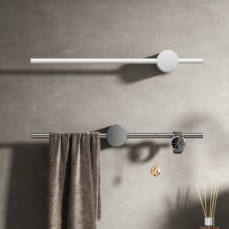 All-bronze gun grey moving towel rod free of punch toilet extremely simple hair towel rack bathroom wall-mounted single-pole rack-Taobao