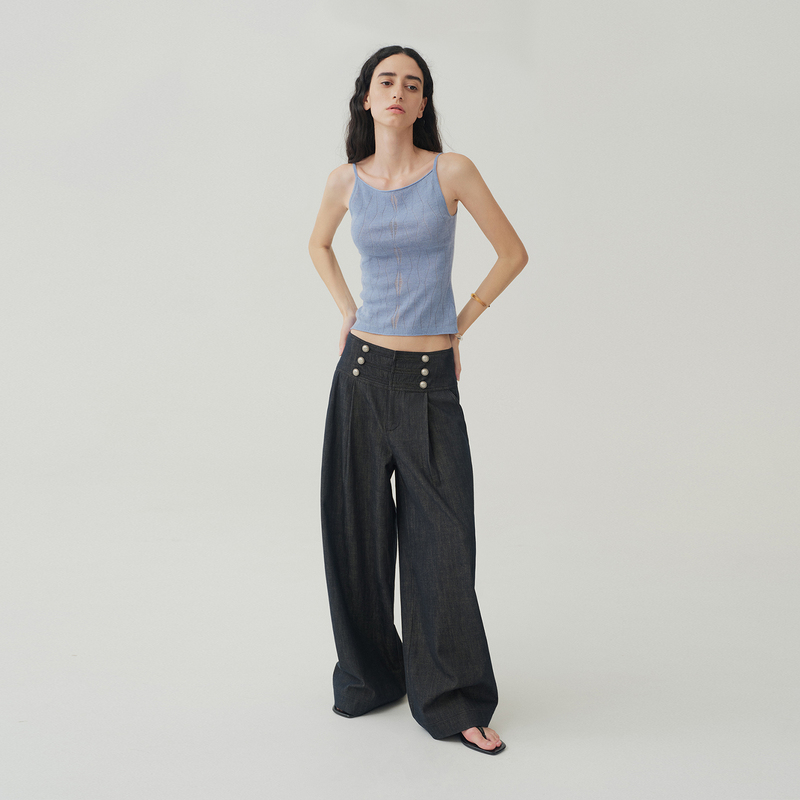 Someone Sometimes Retro Metal Buckle Straight-Leg Pants Ocean Style Double-Breasted Cotton-Feel Jeans Someone Sometimes Retro Metal Buckle Straight-Leg Pants Ocean Style Double-Breasted Cotton-Feel Jeans