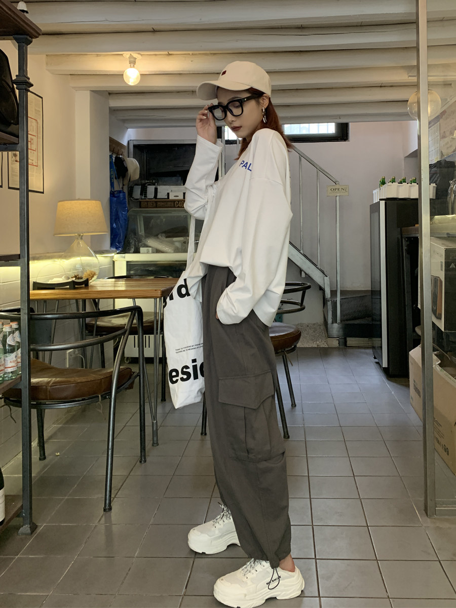 Cargo dress female loose bf beam feet appear thin high waist sports leisure pants Spring and Autumn Design in summer