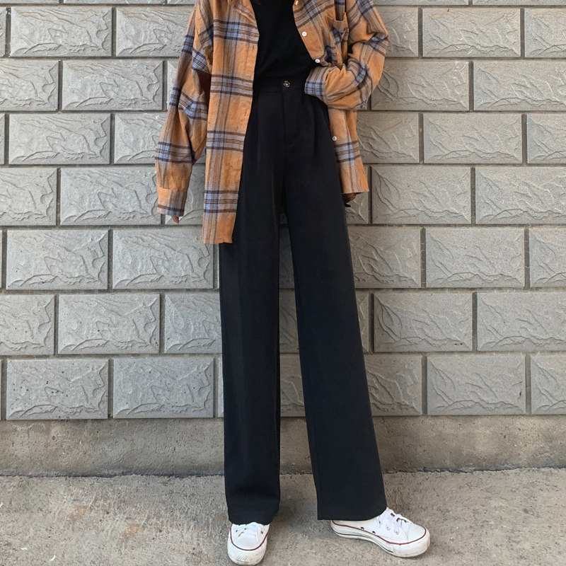 Broadlegged Pants Woman Spring Autumn High Waist Pituitary Pants Black Straight Drum Loose Pants Korean Version Trendy Slim Drag Pants