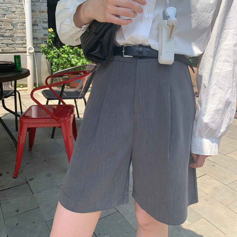 50% Pants Woman Straight Cylinder Port Taste Casual Bf Wind Tooling High Waist Wide Leg Suit Shorts Women Summer Loose slim 50% pants