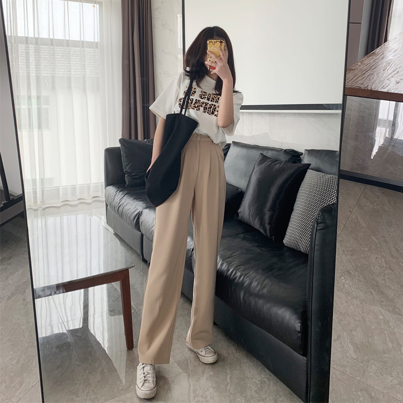 Women's high waist wide-leg pants spring and autumn white pants women's loose casual overalls straight tube drape mopping pants women's summer