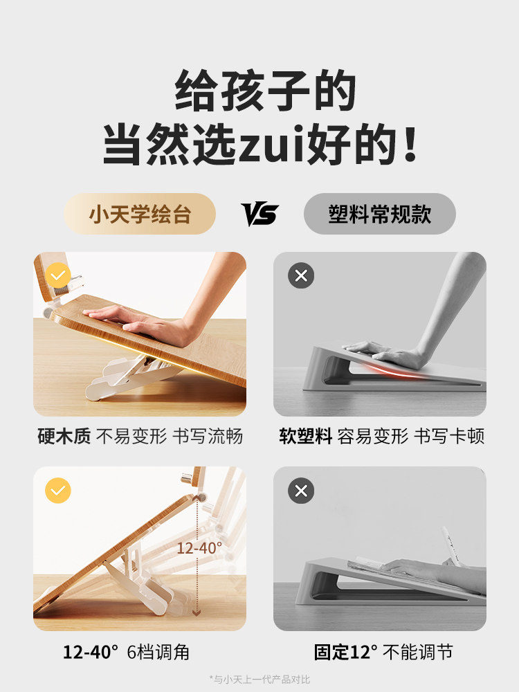 Xiaotian Wooden Double-Layer Reading Stand, Inclined Desktop Writing Board, Children's Posture Corrector for Writing Homework and Reading