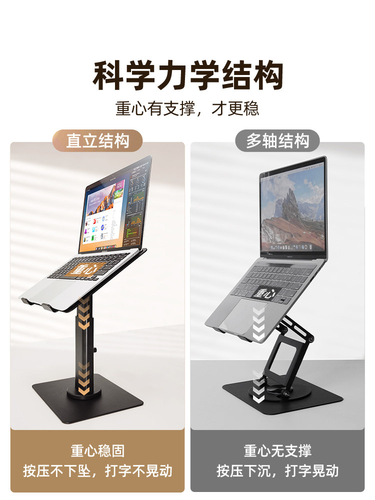Xiaotian Laptop Stand 360-Degree Rotatable Vertical Bracket, Suspended Cooling, Adjustable Height, Desktop Heightening Type, Tablet 2-in-1 Aluminum Alloy Standing Desk, Metal