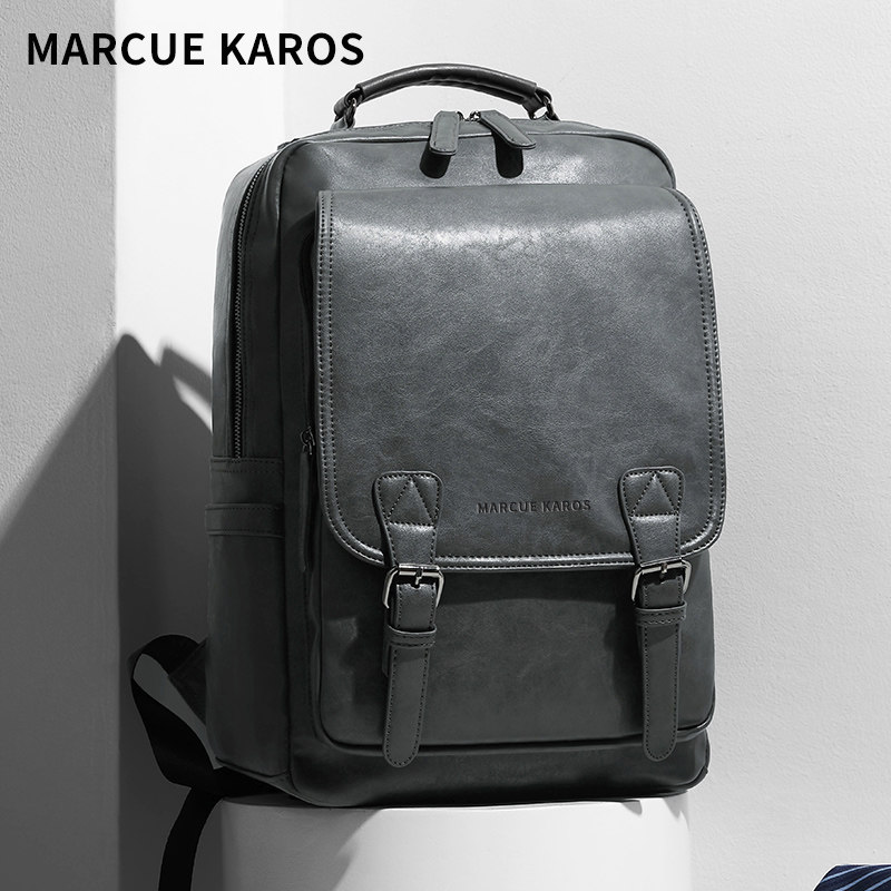 MK leather back backpack men's business 2022 new fashion computer travel bag large-capacity backpack student schoolbag