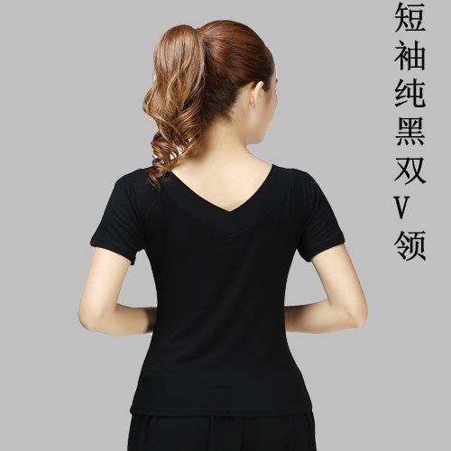 Black square dance flocking five-pointed star T-shirt women's cotton short-sleeved front and rear V-neck top double V square dance costume