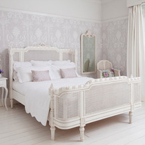 French rattan solid wood bed exported white old vintage high back princess bed 1 8 2 2 meter large bed