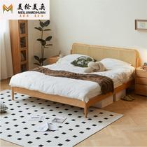 North American red oak solid wood bed modern rattan bed 1 8 meters home wedding bed 1 5 meters apartment bed and breakfast double bed