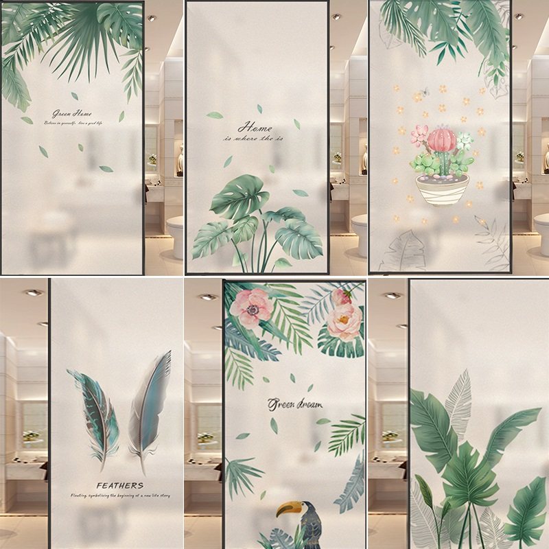 Bathroom shading window glass stickers light opaque cartoon toilet door frayed label film anti-disconnection