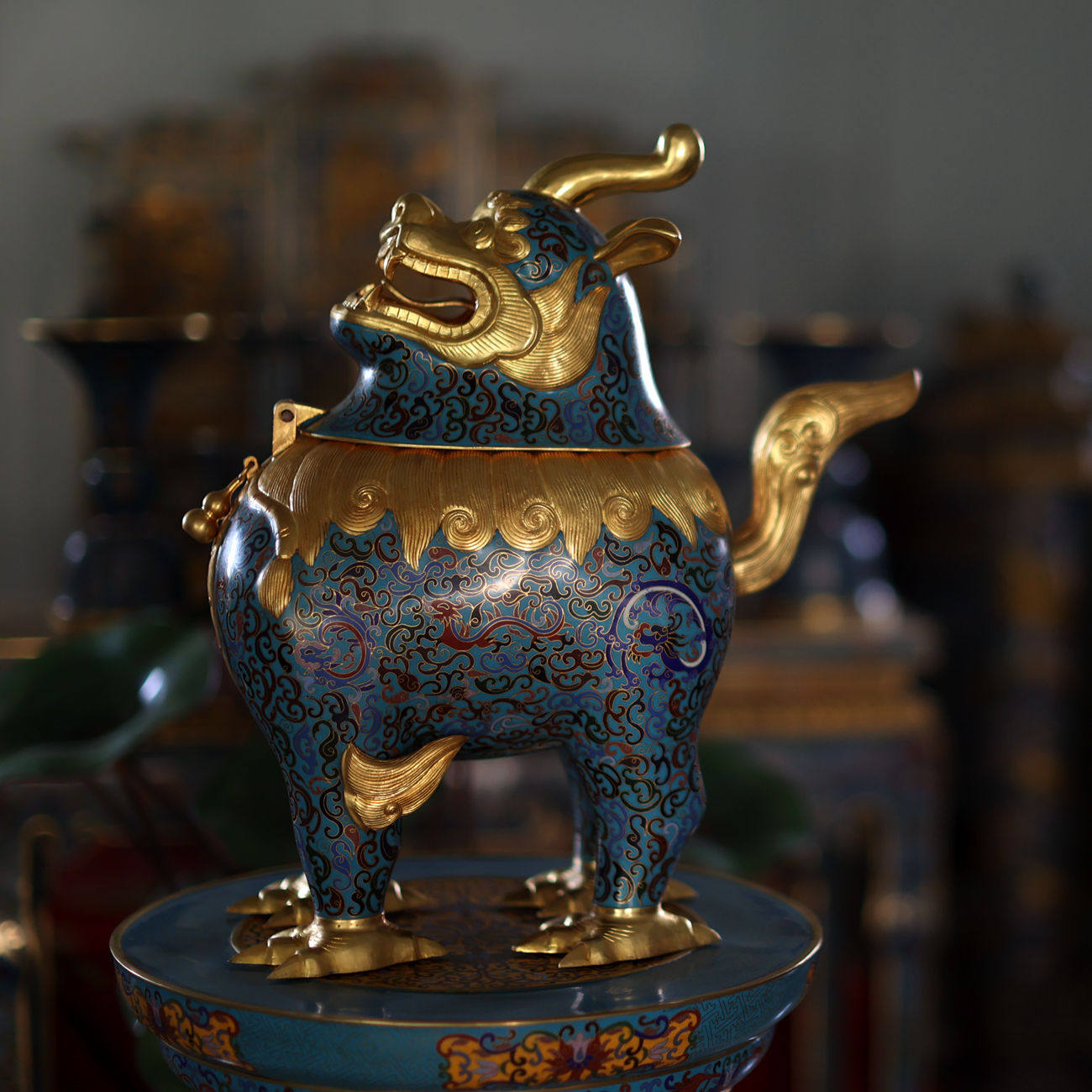 金丹青景泰蓝掐丝珐琅甪端吉祥独角兽香薰炉装饰摆件