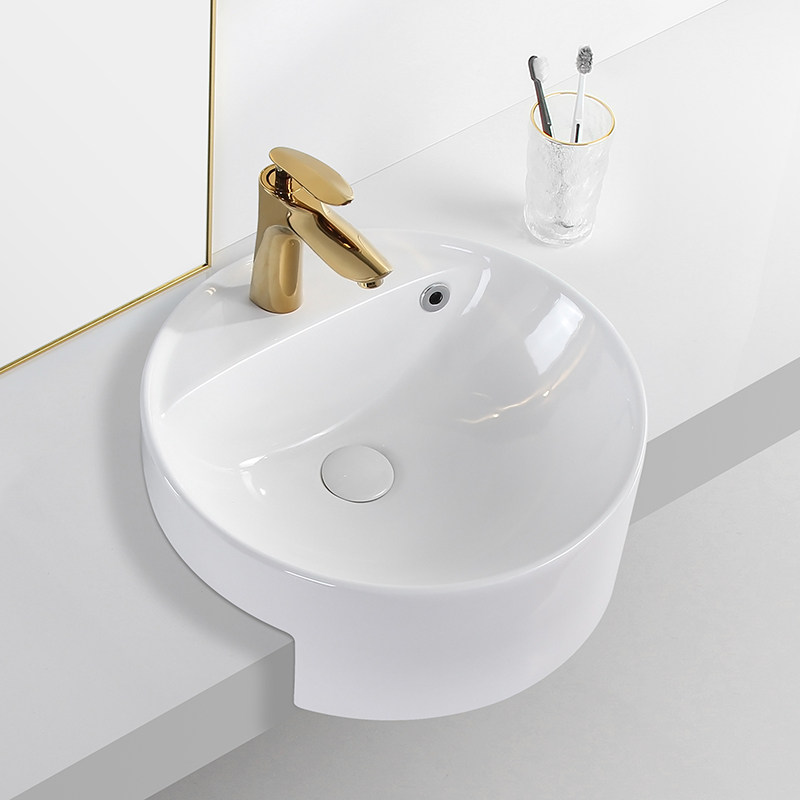 Semi-embedded basin narrow small ceramic washbasin round semi-hanging basin above the counter basin bathroom small space washbasin