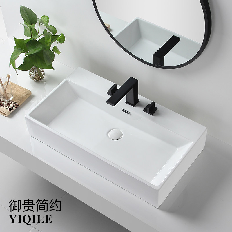 Minimalist triple podium tub square large size make-up room washbasin ceramic face basin Balcony Wash Basin Wash Basin