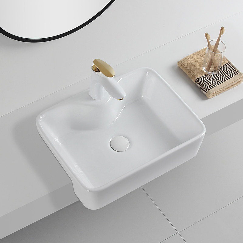 Semi-recessed washbasin narrow ceramic wash basin bathroom half hanging basin wash basin counter basin square narrow washbasin