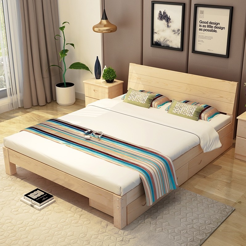 Thickened rental room Solid wood bed 1 8 meters single double bed Economical adult bed frame detachable fashion couple bed