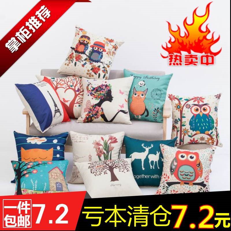 卡通亚麻风格沙发靠枕汽车靠垫靠背床头抱枕套不含芯40x40cm60x60|msdalam kategori rumah Fabrik, bantal/bantal - dari Buy2taobao.com untuk memberikan perkhidmatan ejen Taobao profesional membeli