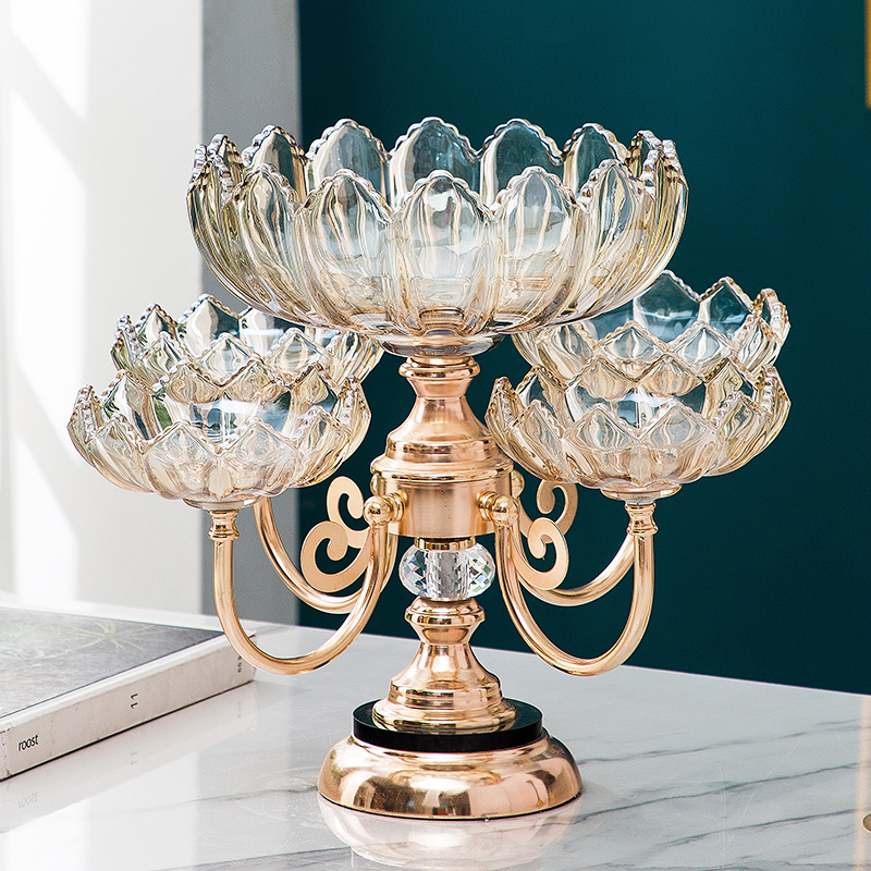 Crystal glass 2022 net red fruit plate Nordic home living room coffee table creative light luxury snack multi-layer candy plate