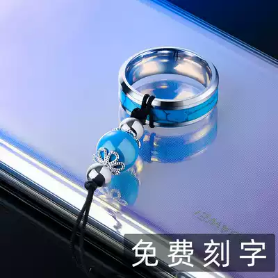 Holding turquoise mobile phone lanyard ring buckle s925 silver pendant titanium steel pendant short chain personalized creative female high-grade tide high quality Strong durable hanging hand universal male pendant free lettering