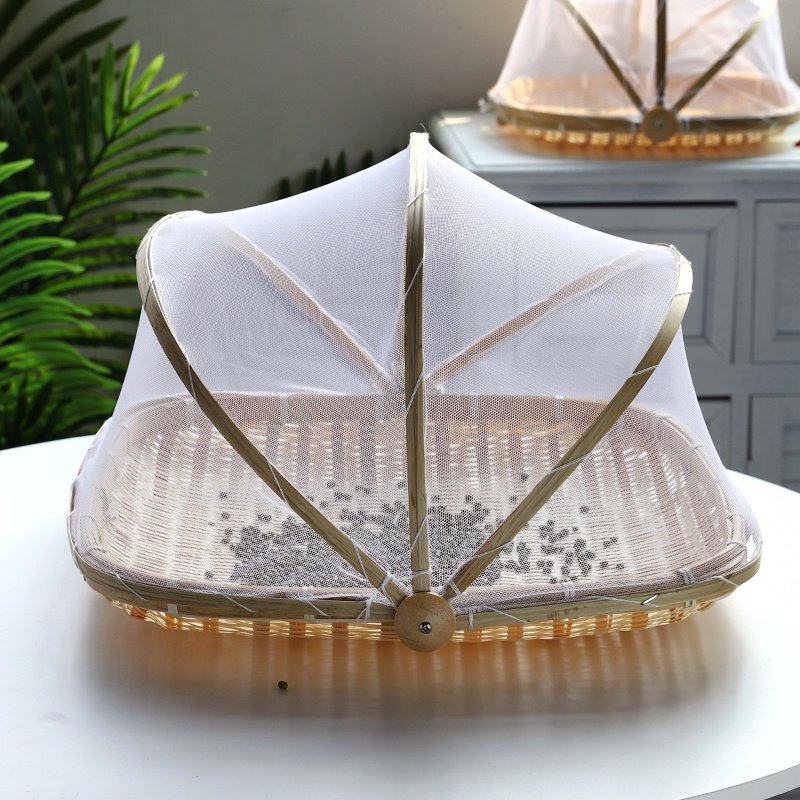 Bamboo woven fabric with mesh hood Home containing basket Dustpan Bamboo-Dried Anti-Fly Bamboo Basket Farmhouse Steamed Buns Water Fruit Basket