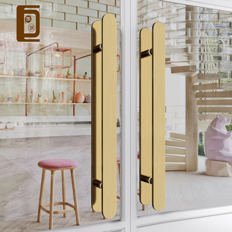 Modern light and luxurious stainless steel glass door solid wood door handle with frame-no-frame clear-fit hotel office bag door handle