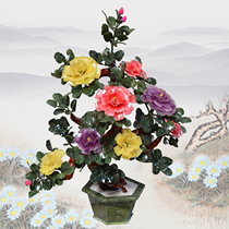 Jade carving peony flower creative jade coffee table flower stand crafts new Chinese style ornaments bedroom decoration bonsai
