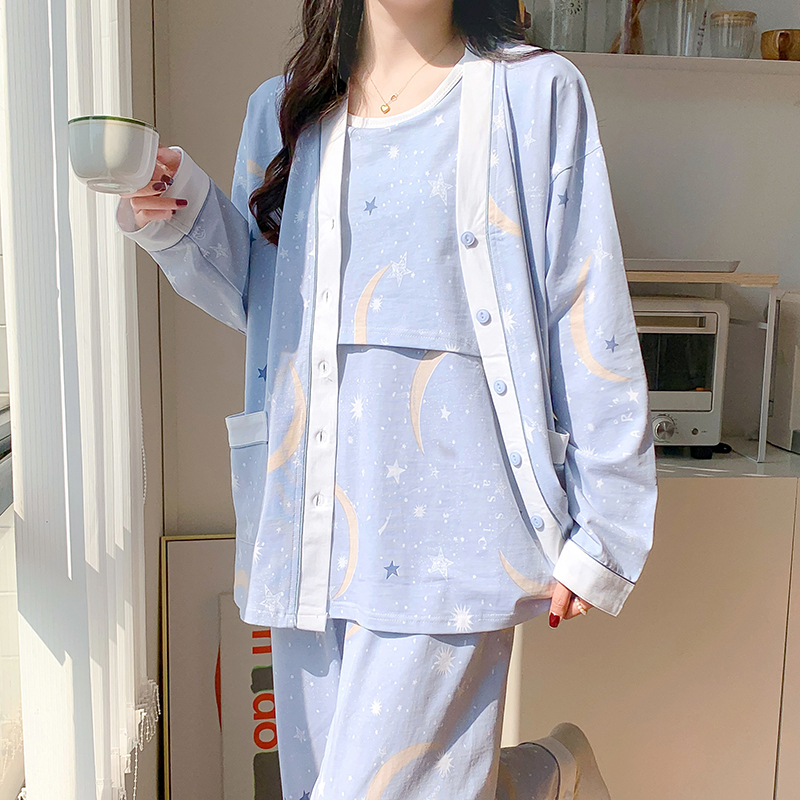 Postpartum Clothing Three-Piece Set with Breast Pads, Spring and Autumn Pure Cotton, Postpartum Pregnancy Maternity Pajamas, Summer Thin Style, Breastfeeding Home Wear Postpartum Clothing Three-Piece Set with Breast Pads, Spring and Autumn Pure Cotton, Postpartum Pregnancy Maternity Pajamas, Summer Thin Style, Breastfeeding Home Wear