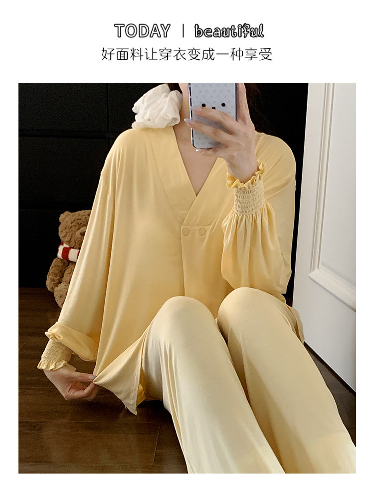 送发带莫代尔孕妇睡衣女春秋凉感哺乳月子服夏季薄款产妇胸垫家居 — 19