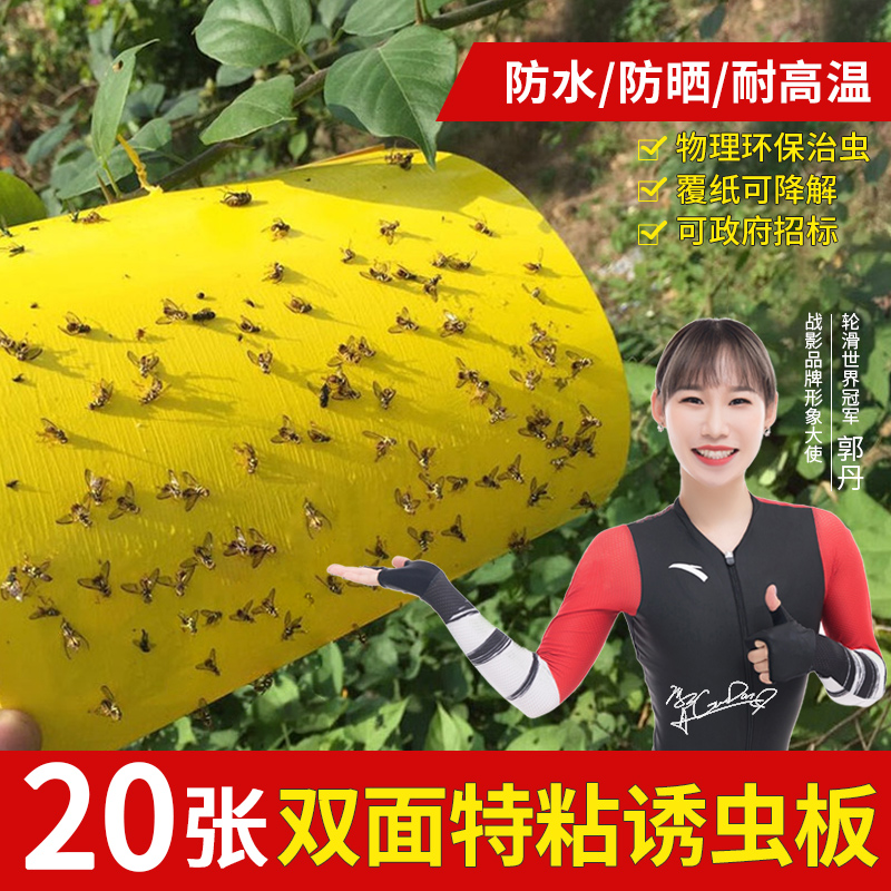 Yellow Plate Double-sided Adhesive Insect plate Trapping Plate Stickers Yellow Kill Small Flying Bug Black Fly Stained Fruit Fly Trap Stick greenhouse-Taobao