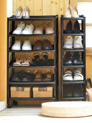 Shoe rack plastic simple door multi-layer simple modern ground adjustable household belt pulley storage layer rack