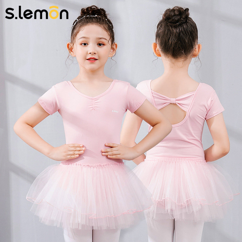 Dance suit Children's summer practice utilityThe short sleeve back butterfly knot dress dress for girls ballet Dancing body clothes