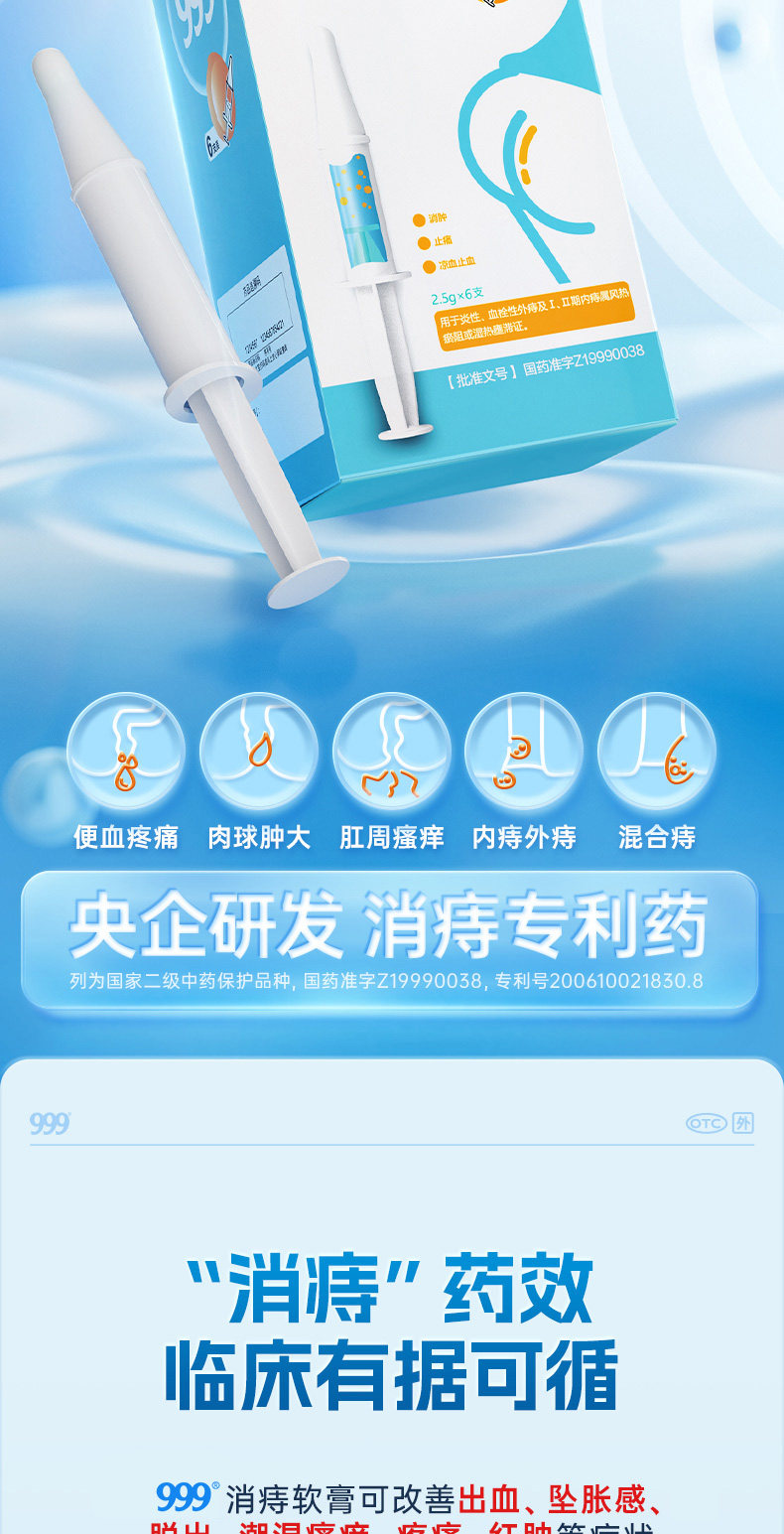 【中国直邮】 999 消痔软膏 痔疮膏 便血内外混合痔 正品国药准字 2.5g*6支