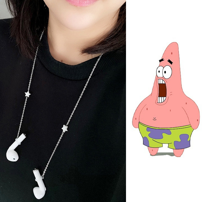 Headset anti-loss chain hanging neck stainless steel for Apple Huawei General Bluetooth to prevent necklace silver spacewave