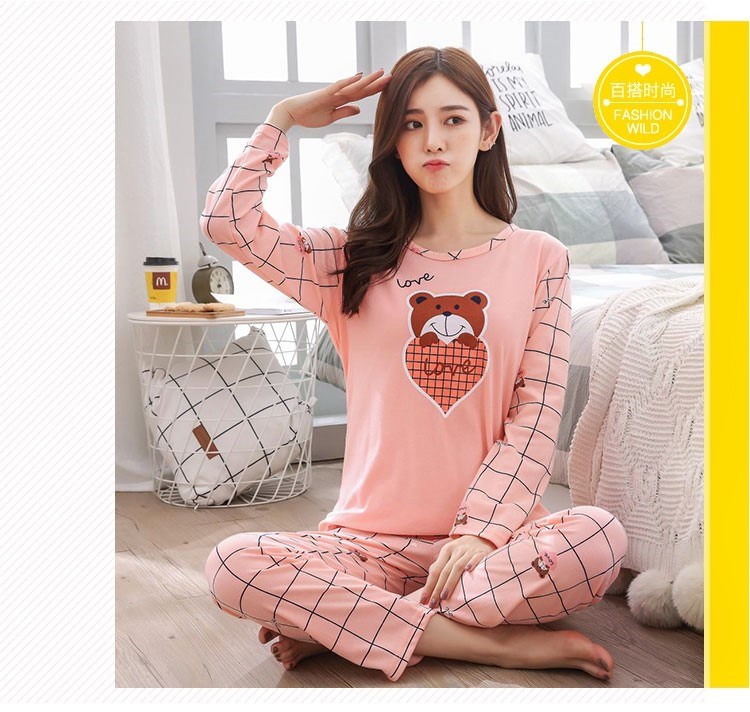 Bộ đồ ngủ mùa xuân và mùa thu nữ dài tay cotton mùa hè có thể mặc bên ngoài dịch vụ gia đình nữ phiên bản Hàn Quốc của bộ đồ hai mảnh mỏng - Bộ Pajama bộ đồ mặc nhà