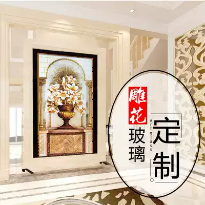 Art glass partition TV background wall living room screen partition frosted carved background wall custom tempered