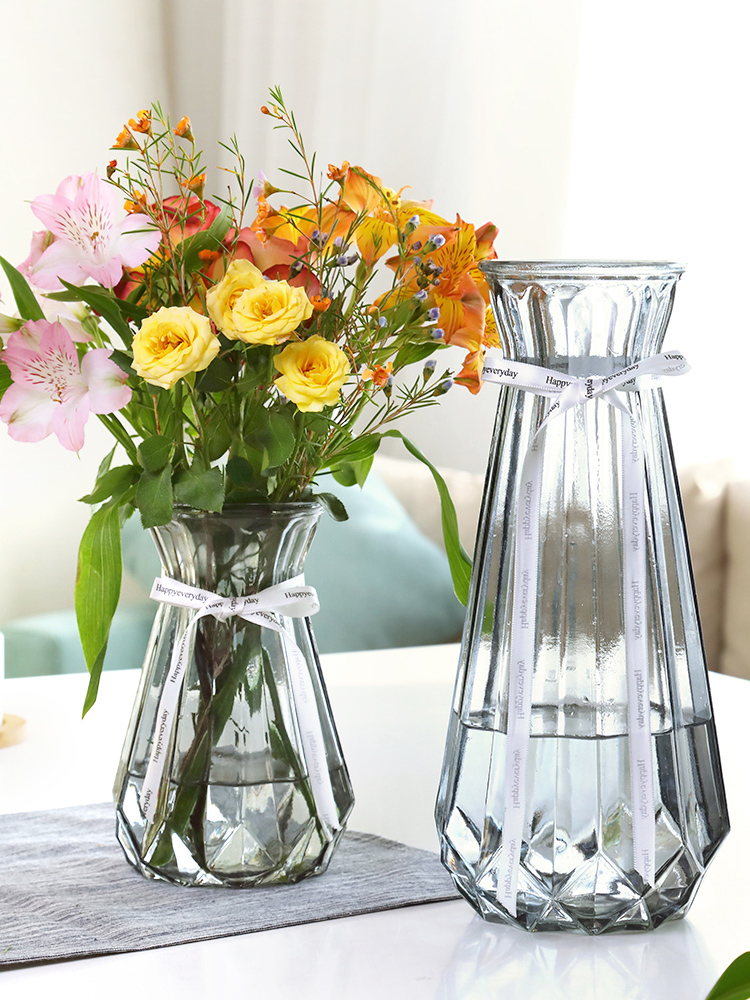 (Two-piece set)King-size glass vase transparent hydroponic bamboo lily bottle living room household ornaments