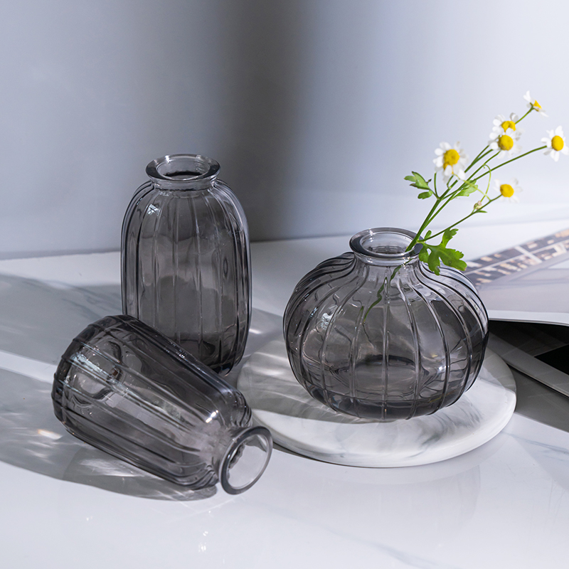 Sun-Style Ins Crystal Clear Small Flower Bottle Pumpkin Mini Glass Flower Arranger Hydroponic Water Peve Parlor Decoration Pendulum